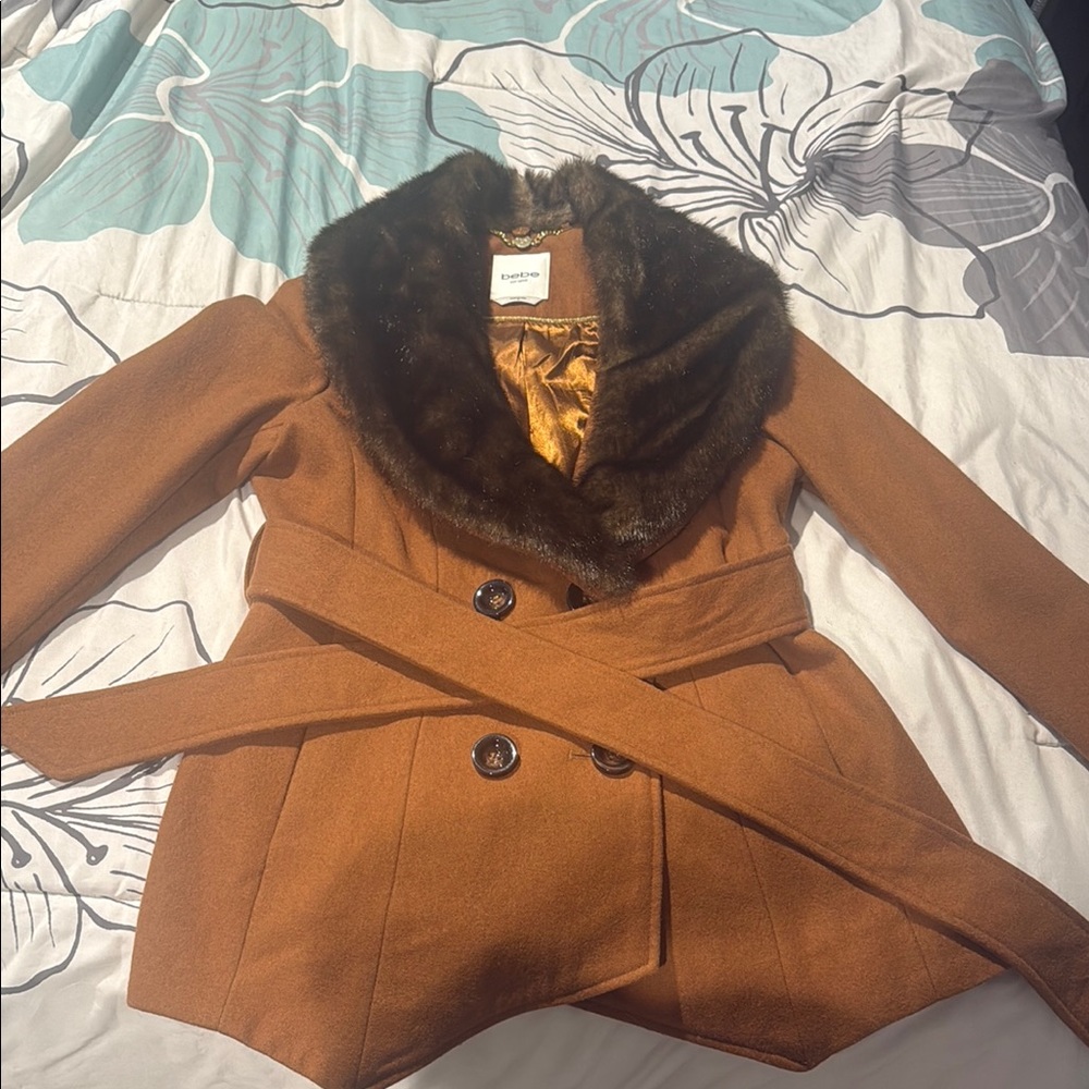 Elegant Brown Faux Fur Collar Jacket